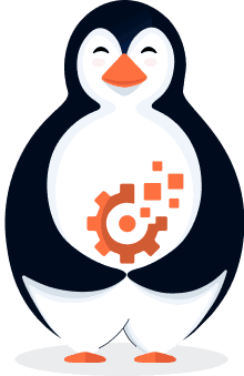 Illustration of a Penguin with gears to represent innovation symbolising Head of IT